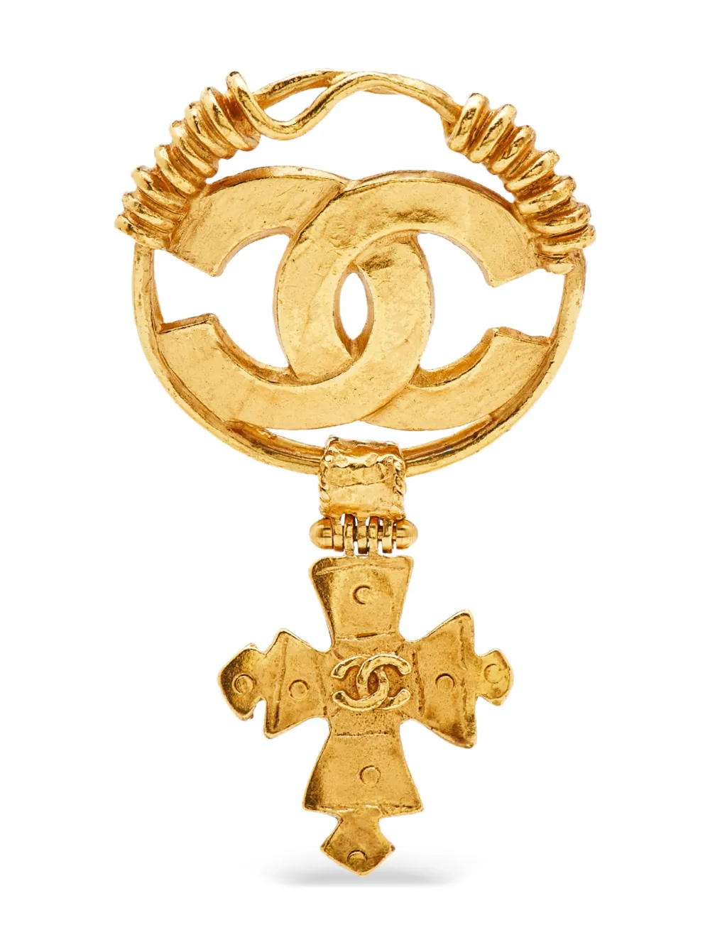 CHANEL Pre-Owned Spilla con pendente a croce - Oro