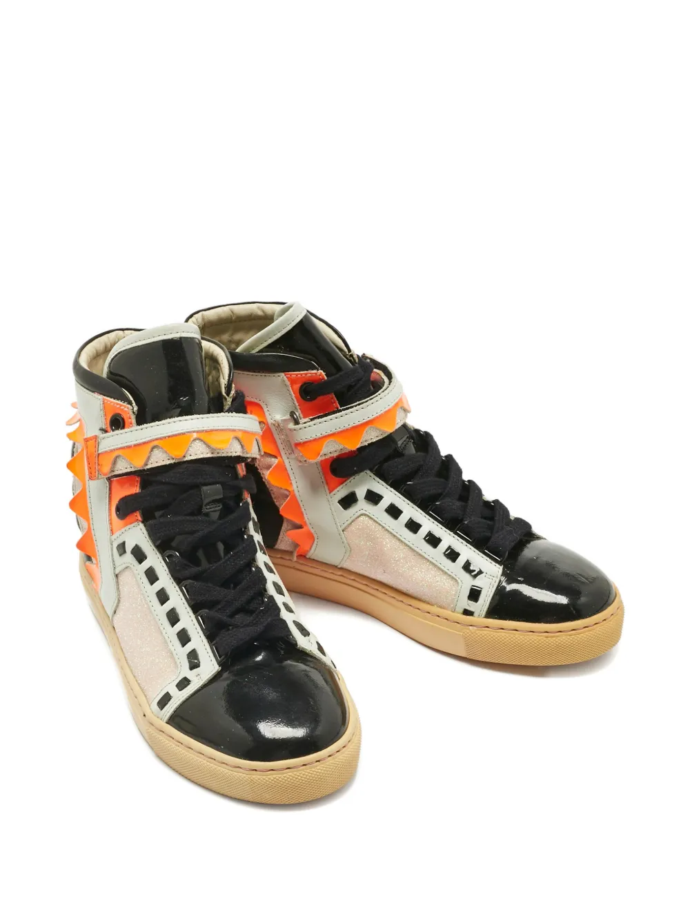 Sophia Webster zigzag-detail leather high tops sneakers - Zwart