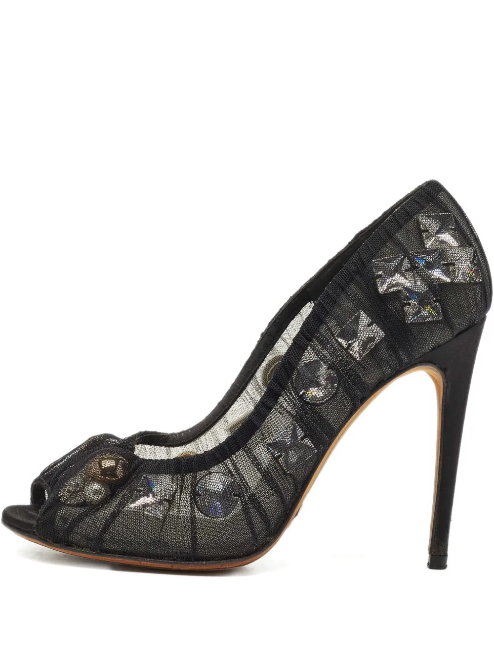 Pre-owned Dolce & Gabbana Lace Crystal-embellished Heeled Pumps In Black