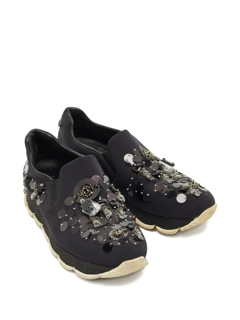 Prada Pre-Owned crystal-embellishment slip-on sneakers - Blauw