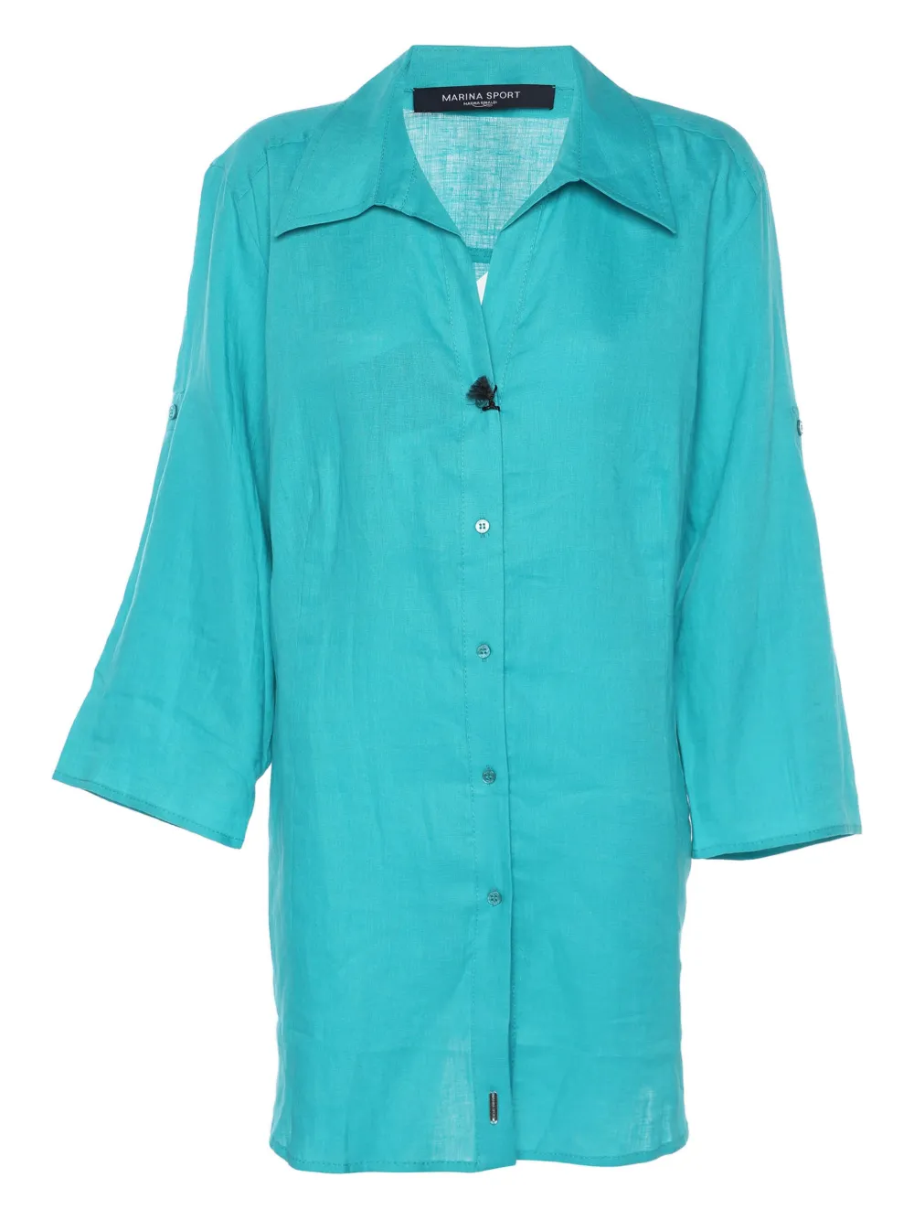 Pre-owned Marina Rinaldi Linen Button Shirt In Blue