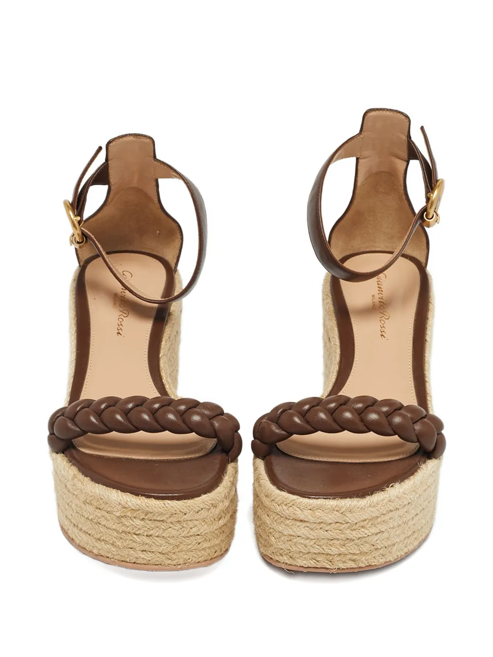 Gianvito Rossi Merida braided wedge-heel espadrille sandals - Bruin