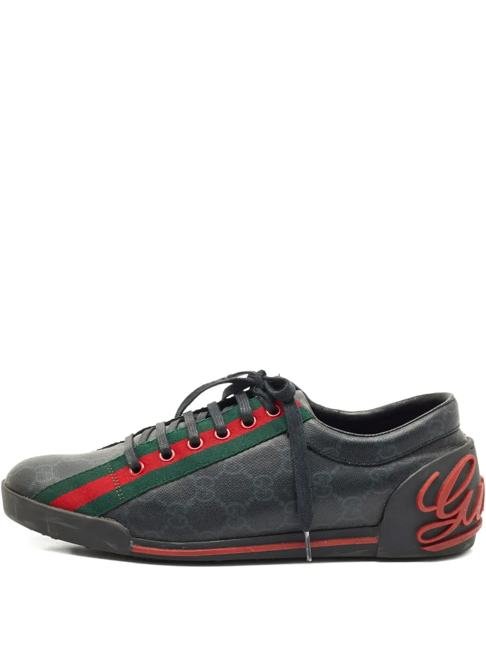 Pre-owned Gucci Classic Web Script Sneakers In Black