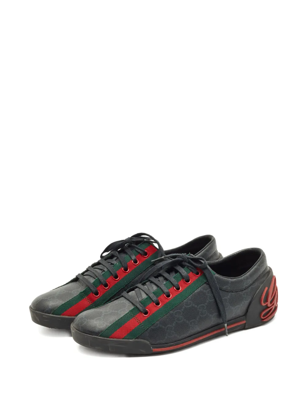 Pre-owned Gucci Classic Web Script Sneakers In Black