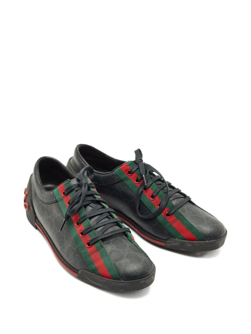 Pre-owned Gucci Classic Web Script Sneakers In Black