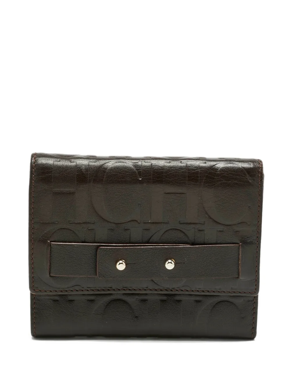 Carolina Herrera Vintage monogram-embossed leather wallet - Marrone
