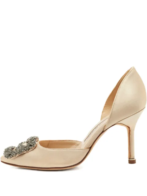 Manolo Blahnik Hangisi D'Orsay embellished satin pumps