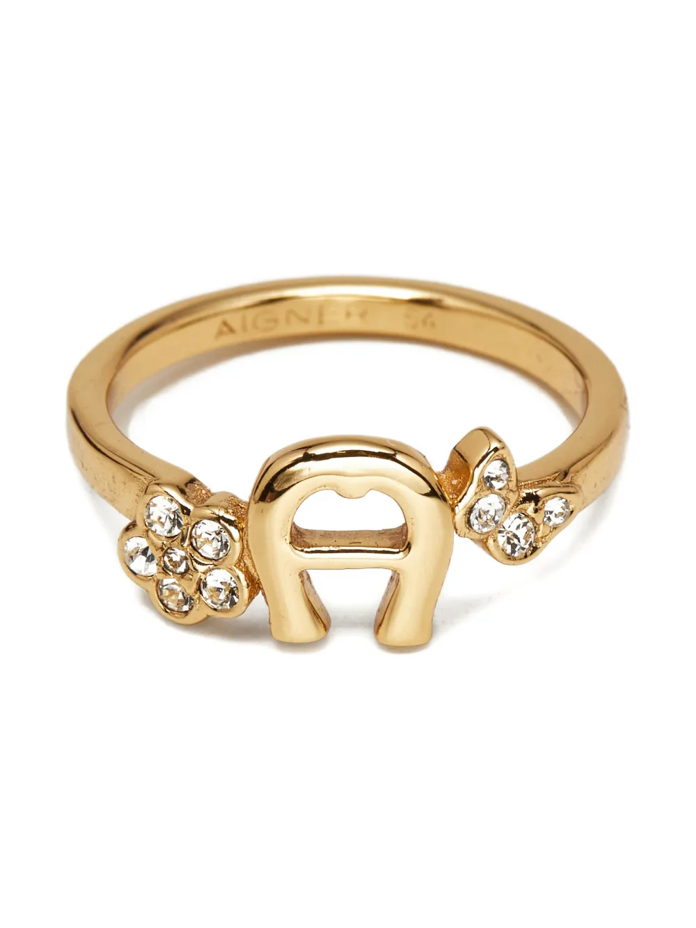 Aigner Vintage gold logo crystal ring - Oro