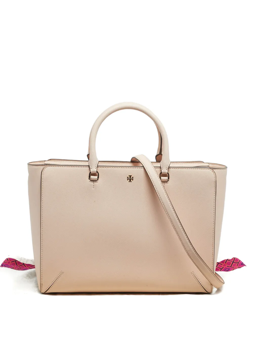 Pre-owned Tory Burch Robinson Leather Logo Tote Bag In Neutral