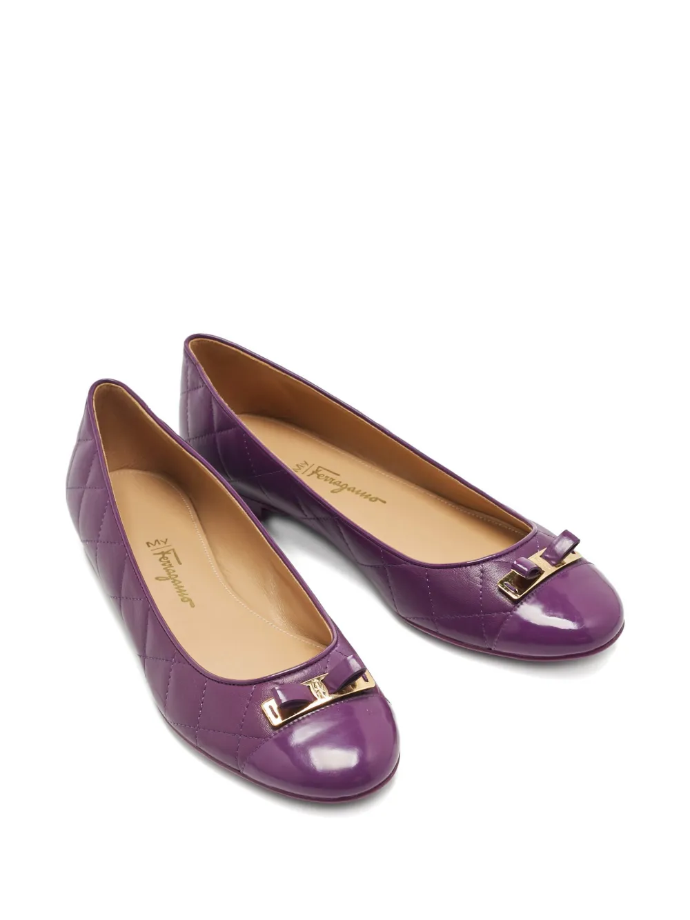 Ferragamo Pre-Owned quilted bow ballet flats - Paars