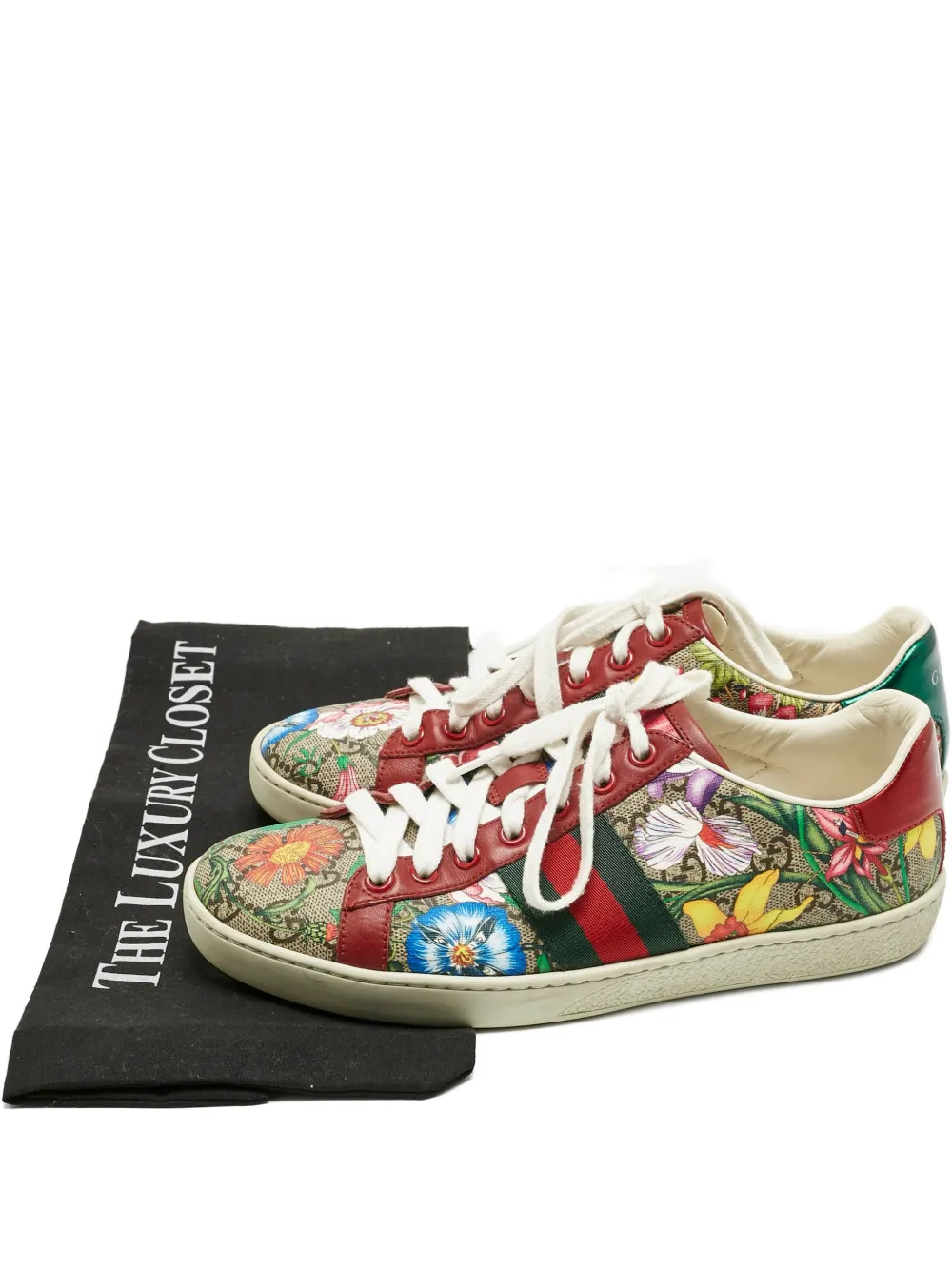 Pre-owned Gucci Canvas Floral-print Sneakers In Brown