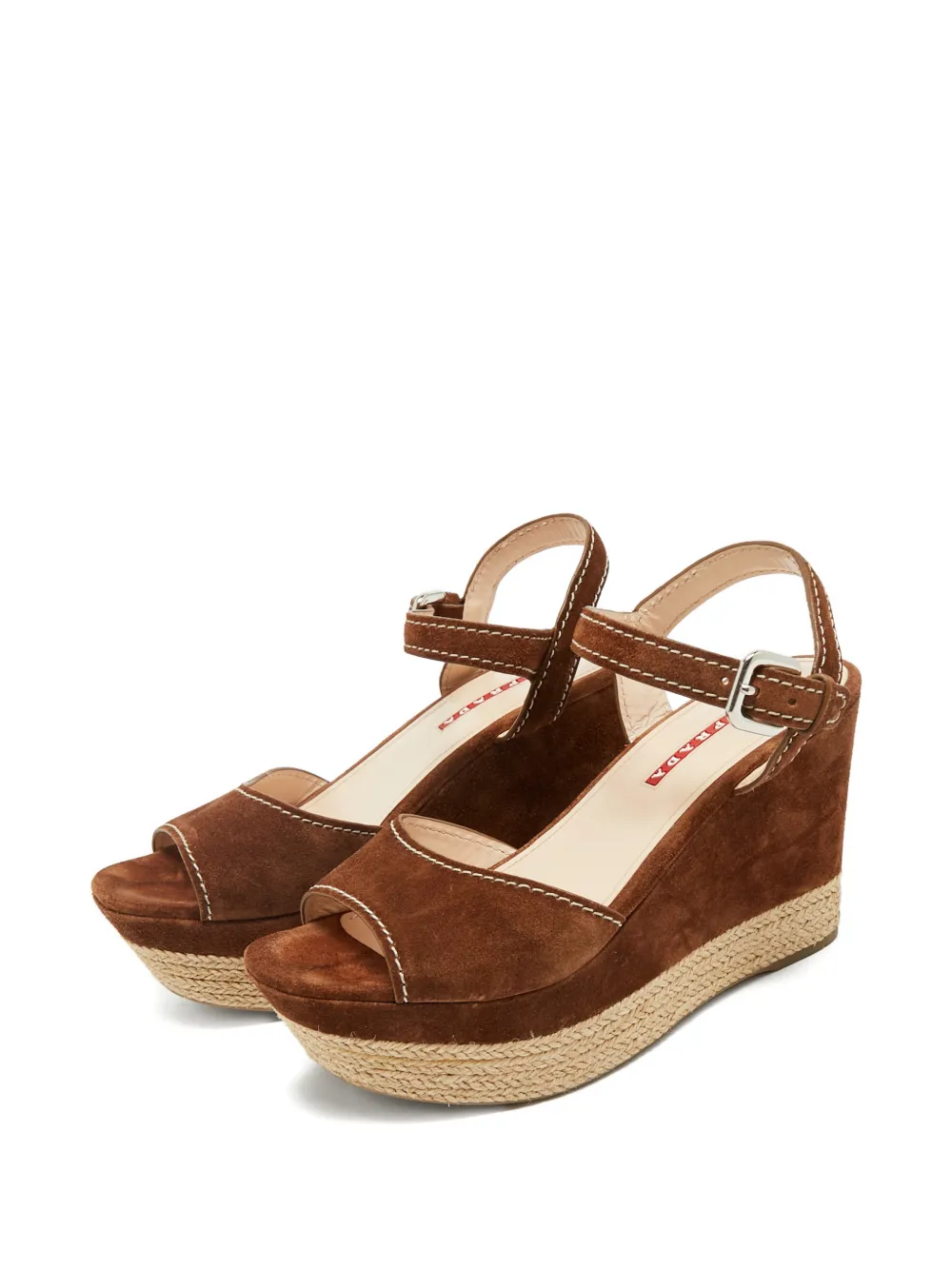 Prada Pre-Owned Sandalen met sleehak en enkelbandje - Bruin