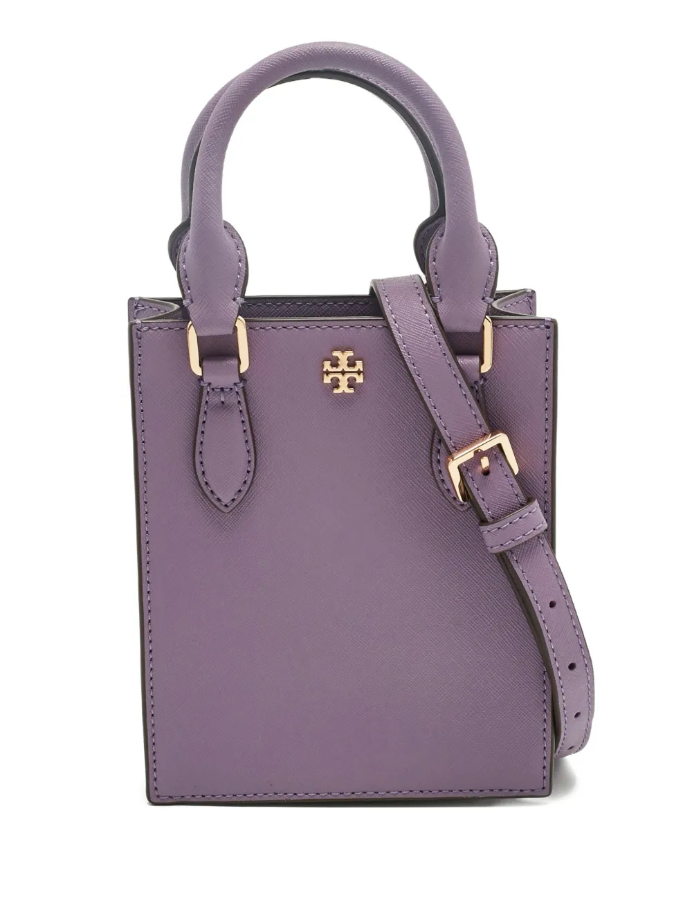 Pre-owned Tory Burch Mini Emerson Shopper Leather Tote Bag In Purple