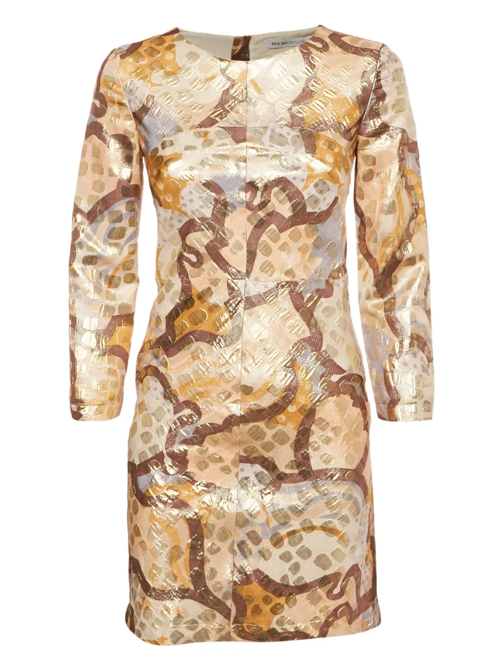 See by Chloé jacquard full-sleeve mini dress - Toni neutri