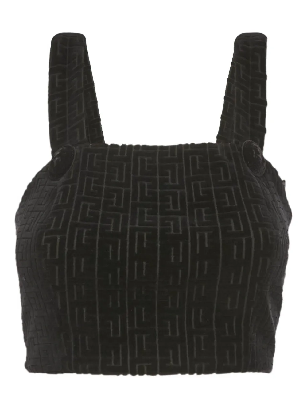 Balmain Pre-Owned patterned velvet crop top | Black | Image 1