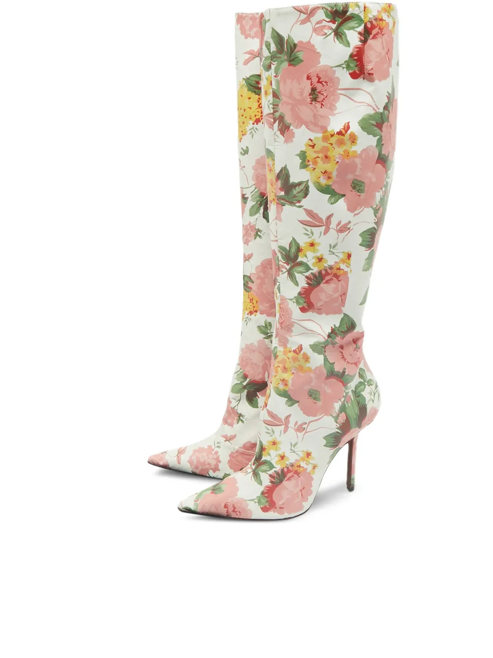 VETEMENTS floral-print knee-high boots - Bianco