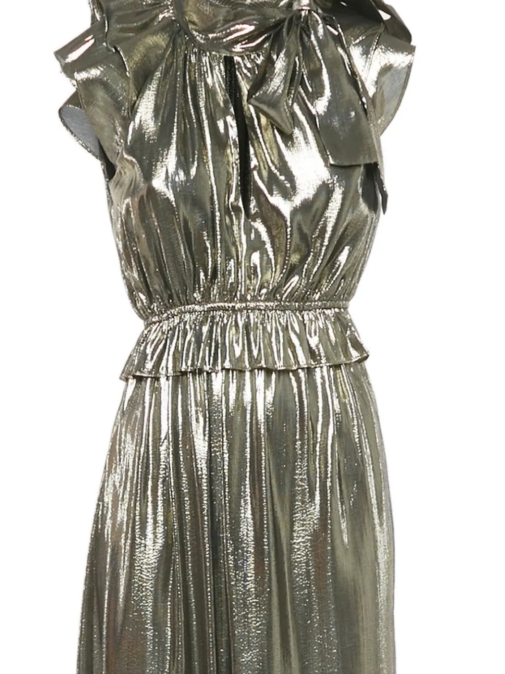 Monique Lhuillier ruffle neck-tie maxi dress - Goud