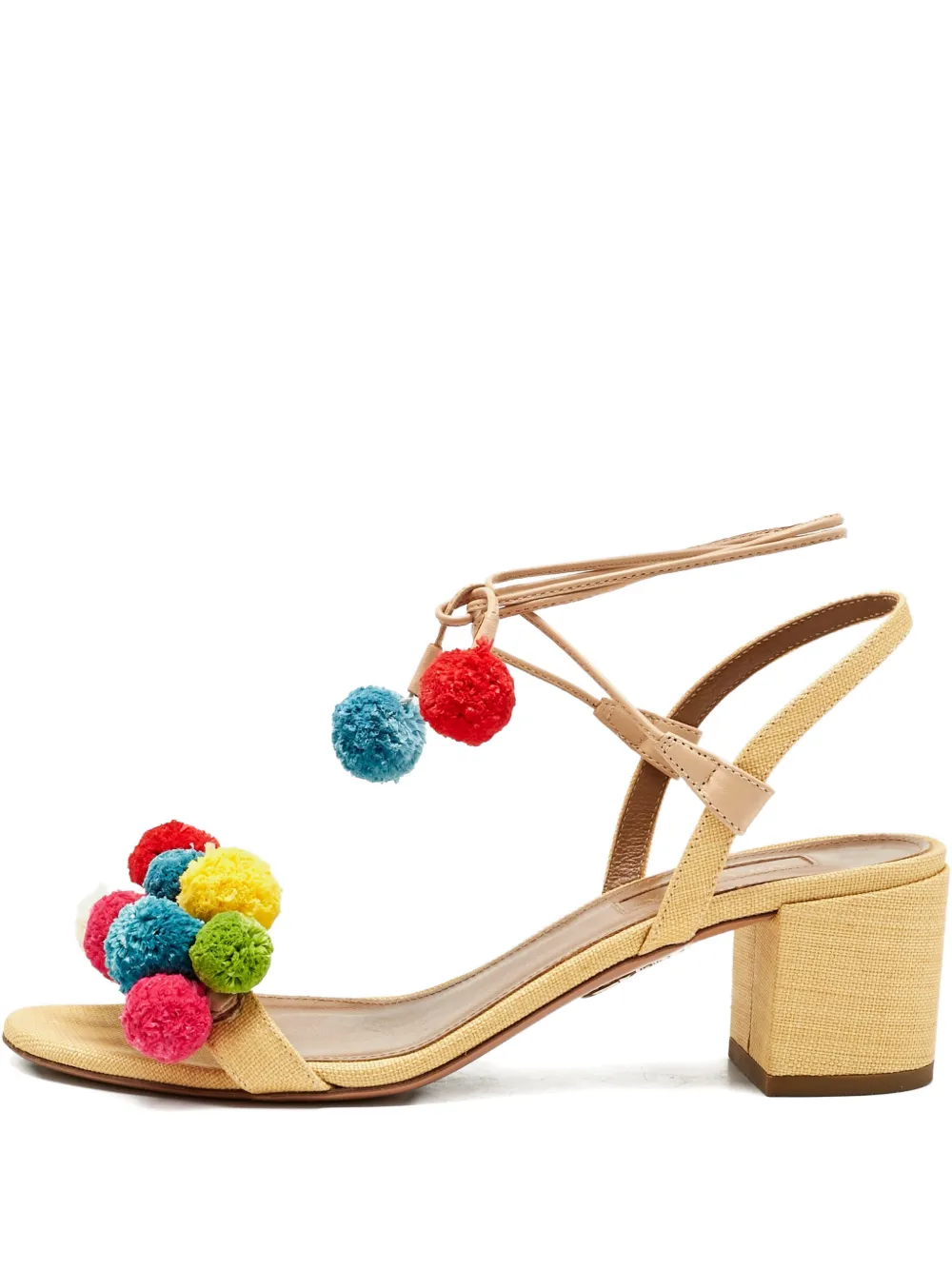 Aquazzura raffia pom-pom sandals - Nude
