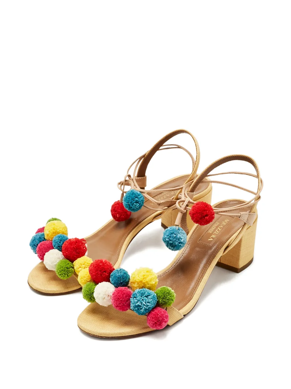 Aquazzura raffia pom-pom sandals - Beige
