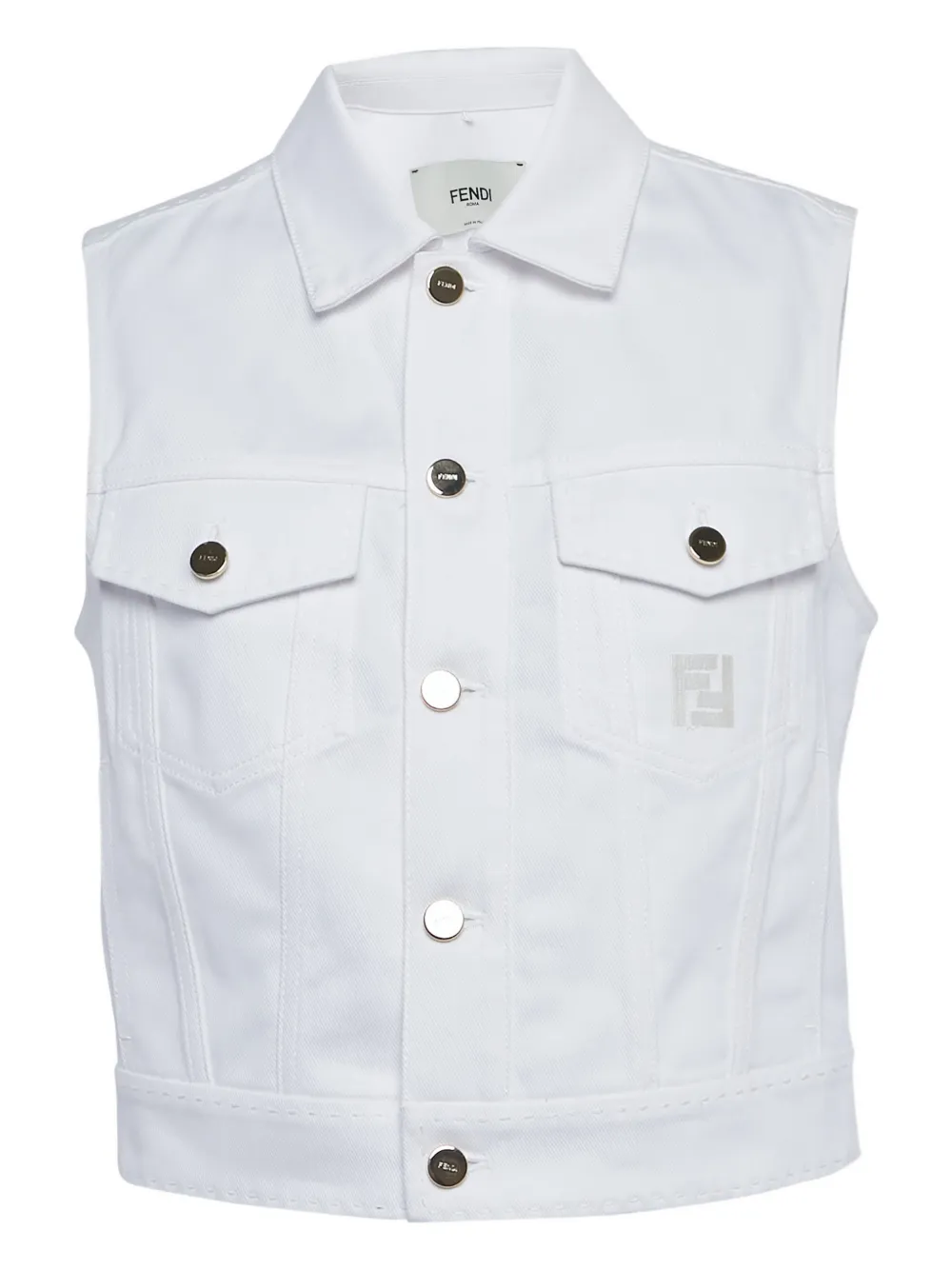 Pre-owned Fendi Logo-embroidered Denim Vest In White