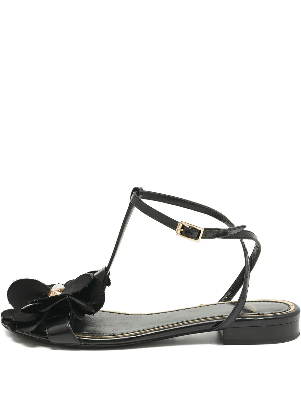 Lanvin Pre-Owned flower-appliqué flat sandals - Schwarz