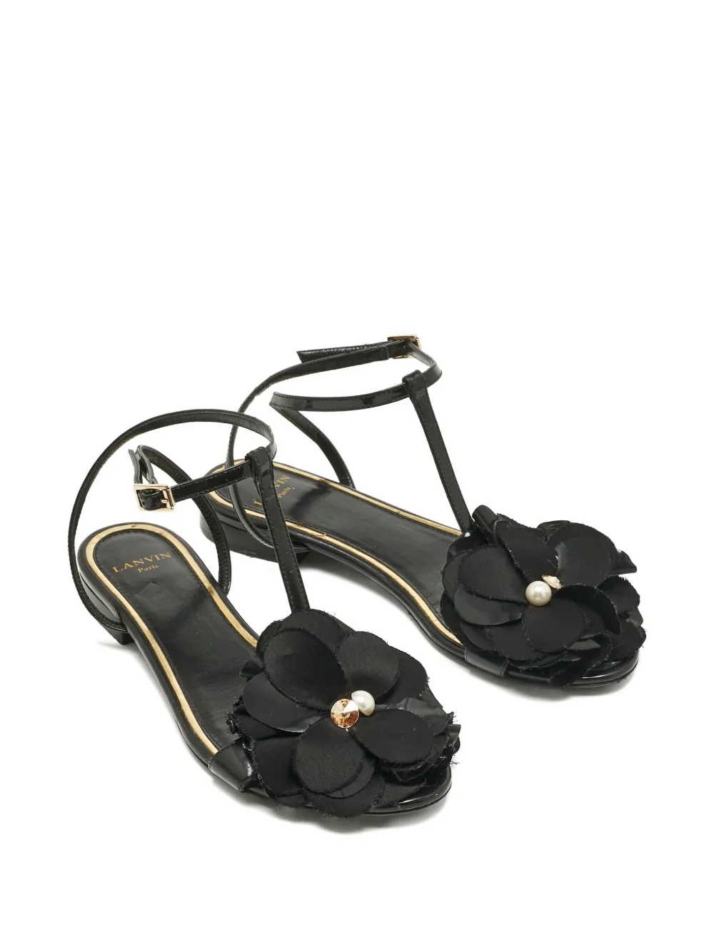 Lanvin Pre-Owned flower-appliqué flat sandals - Zwart
