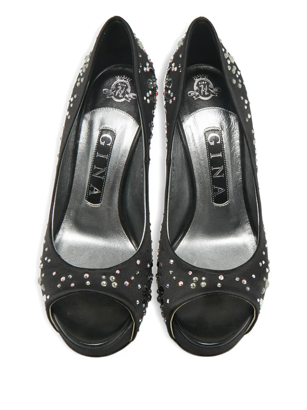 Gina crystal open-toe pumps - Zwart