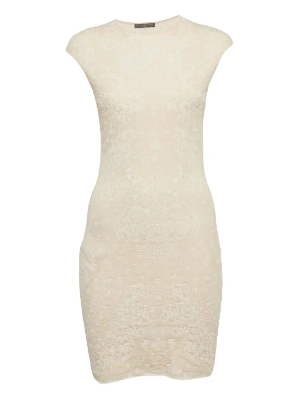 alexander mcqueen jacquard knit dress Pre-Owned jacquard-knit cap-sleeve | Neutrals YGroup_14712139579757