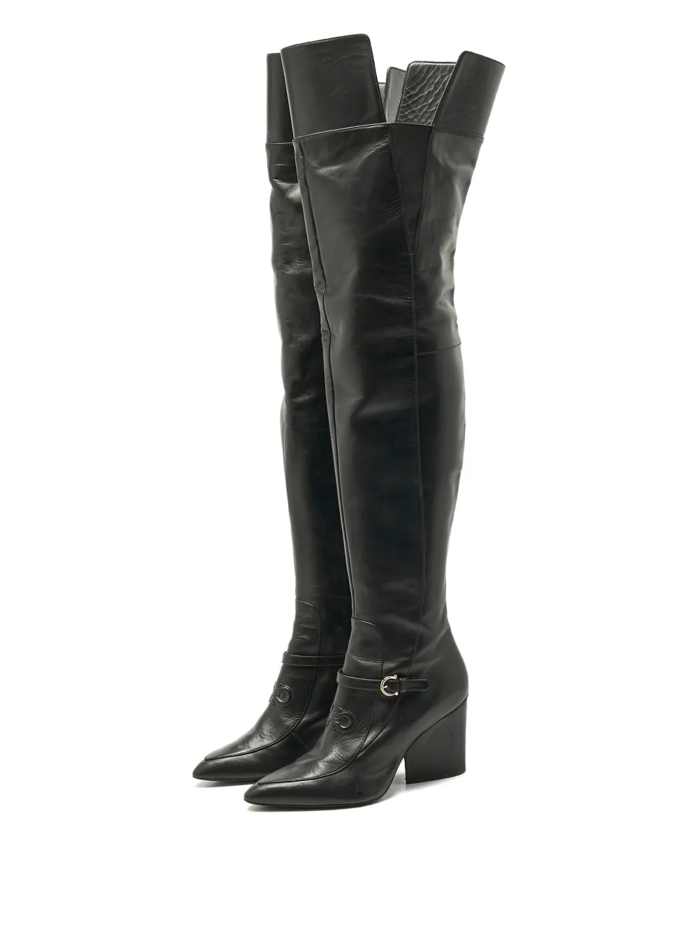 Ferragamo Pre-Owned sculpted block-heel boots - Zwart