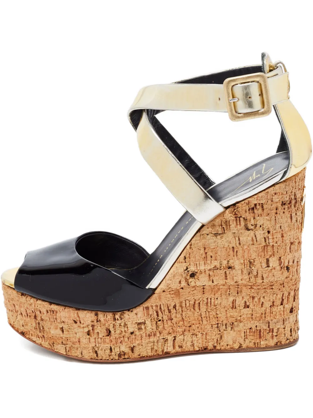 Giuseppe Zanotti Vintage Sandali in pelle verniciata con zeppa - Nero