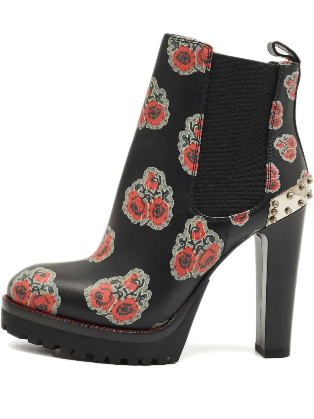 Alexander McQueen Pre-Owned floral-print studded boots - Schwarz