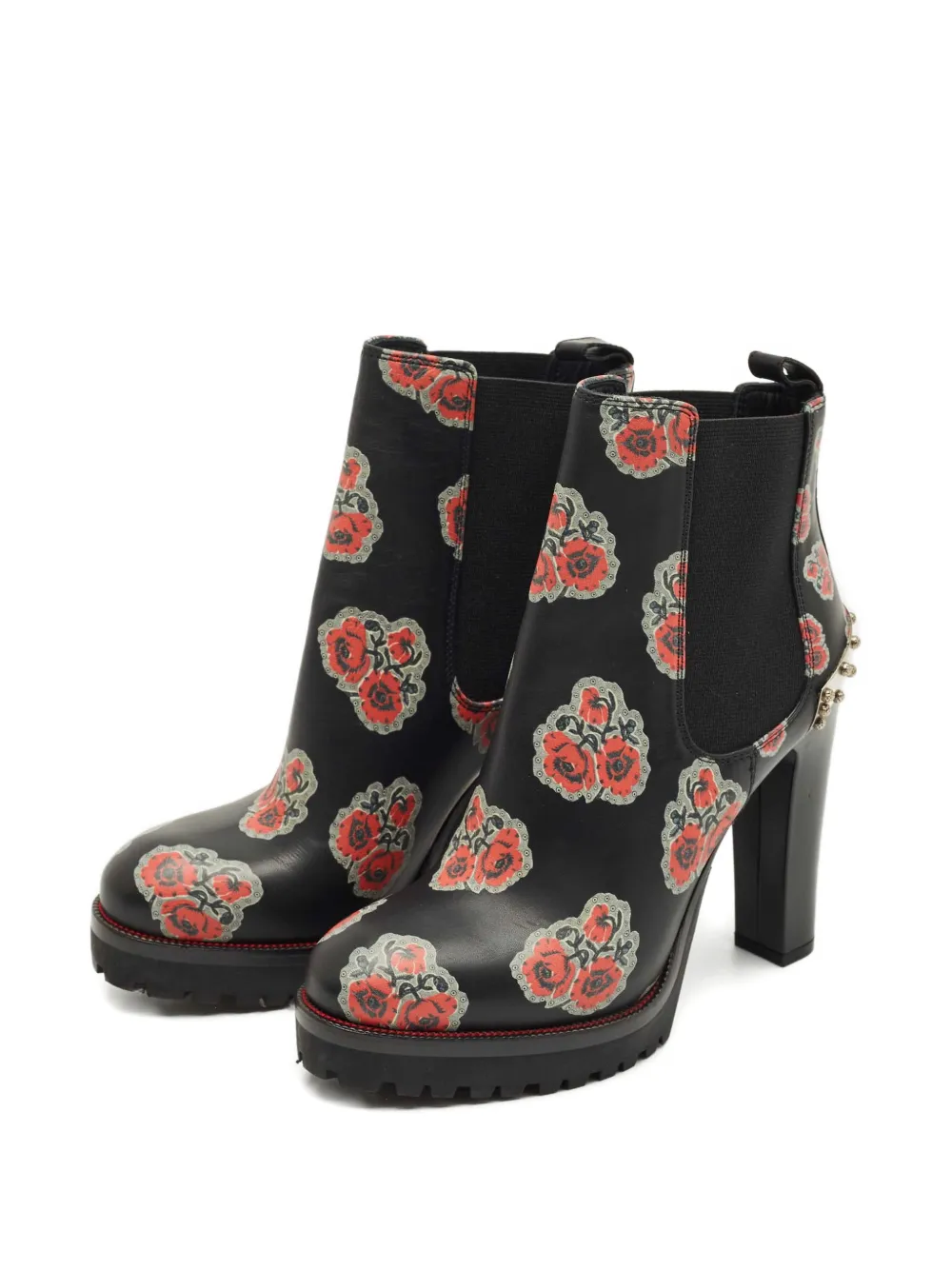 Alexander McQueen Pre-Owned floral-print studded boots - Zwart