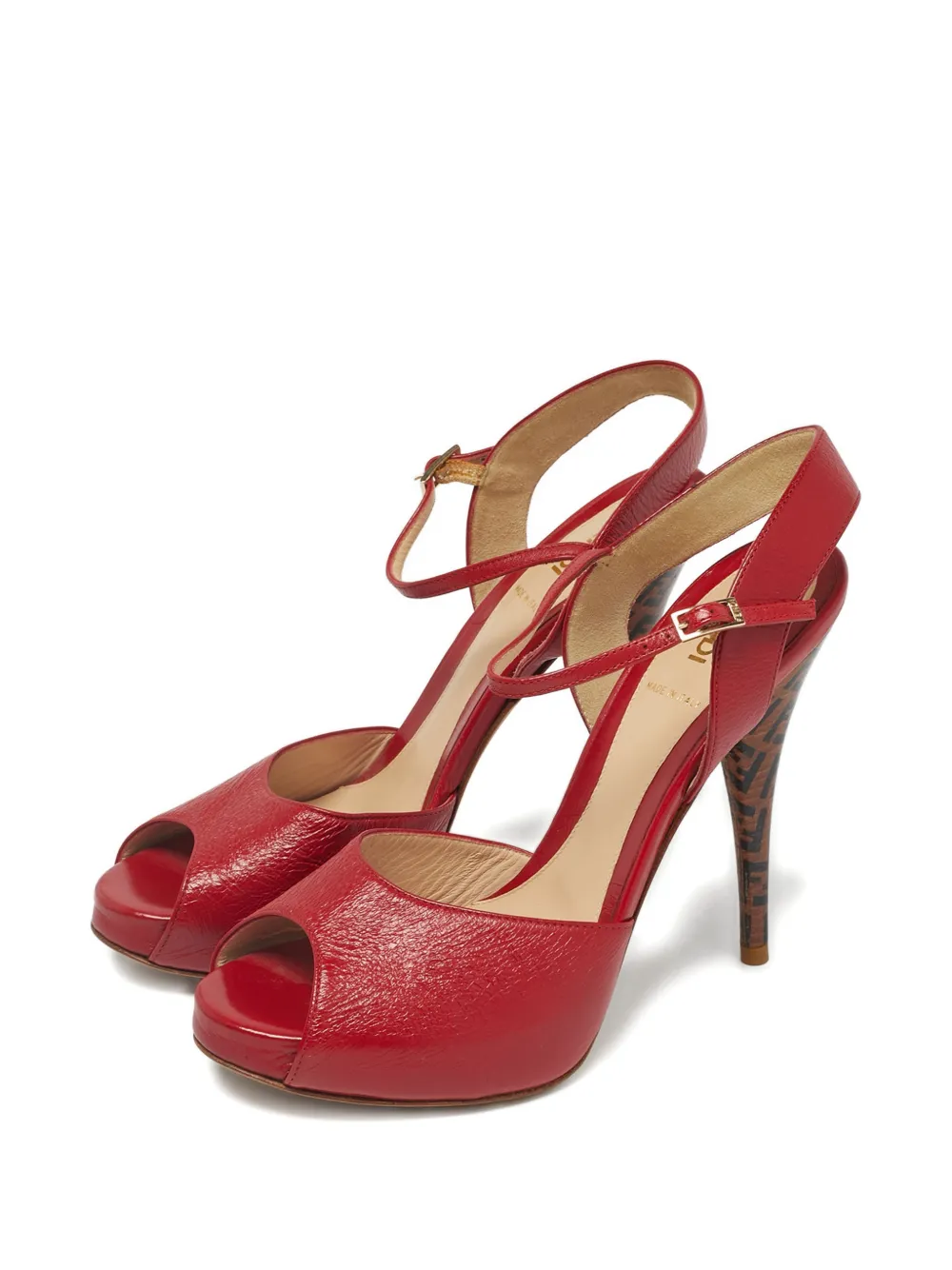Fendi Pre-Owned peep-toe leather sandals - Rood