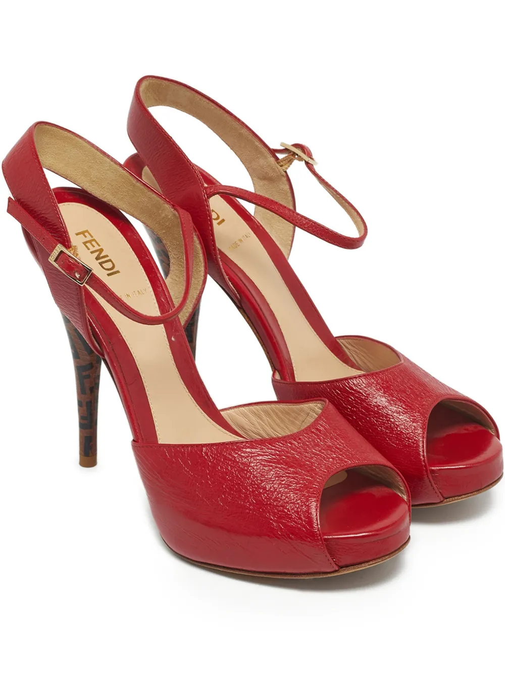 Fendi Pre-Owned peep-toe leather sandals - Rosso