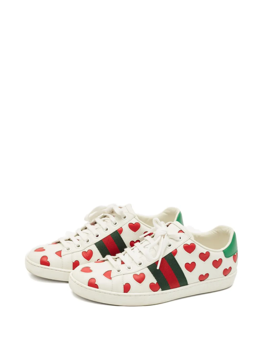 Gucci Pre-Owned web-stripes heart sneakers - Wit