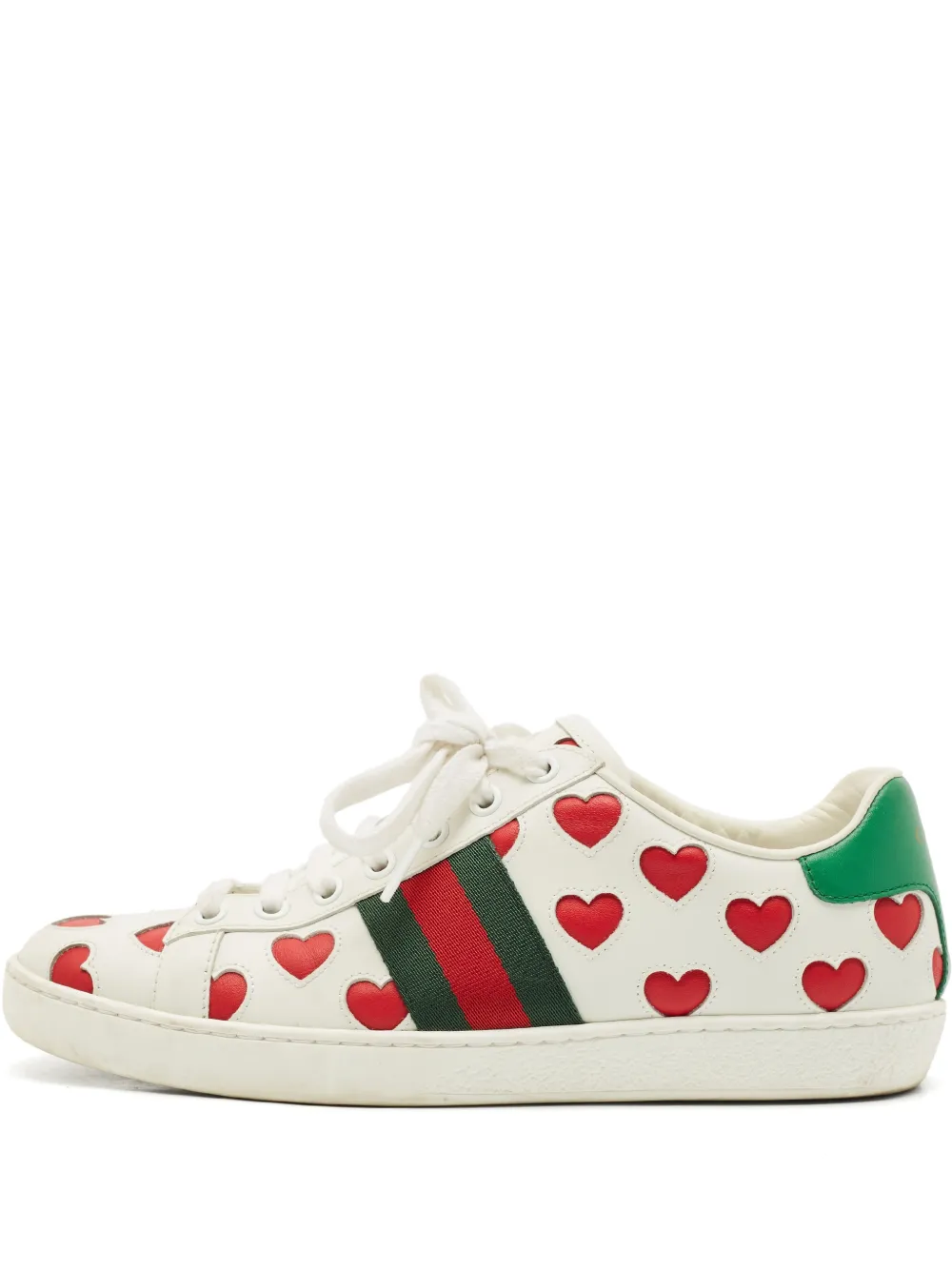 Gucci Pre-Owned web-stripes heart sneakers - Bianco
