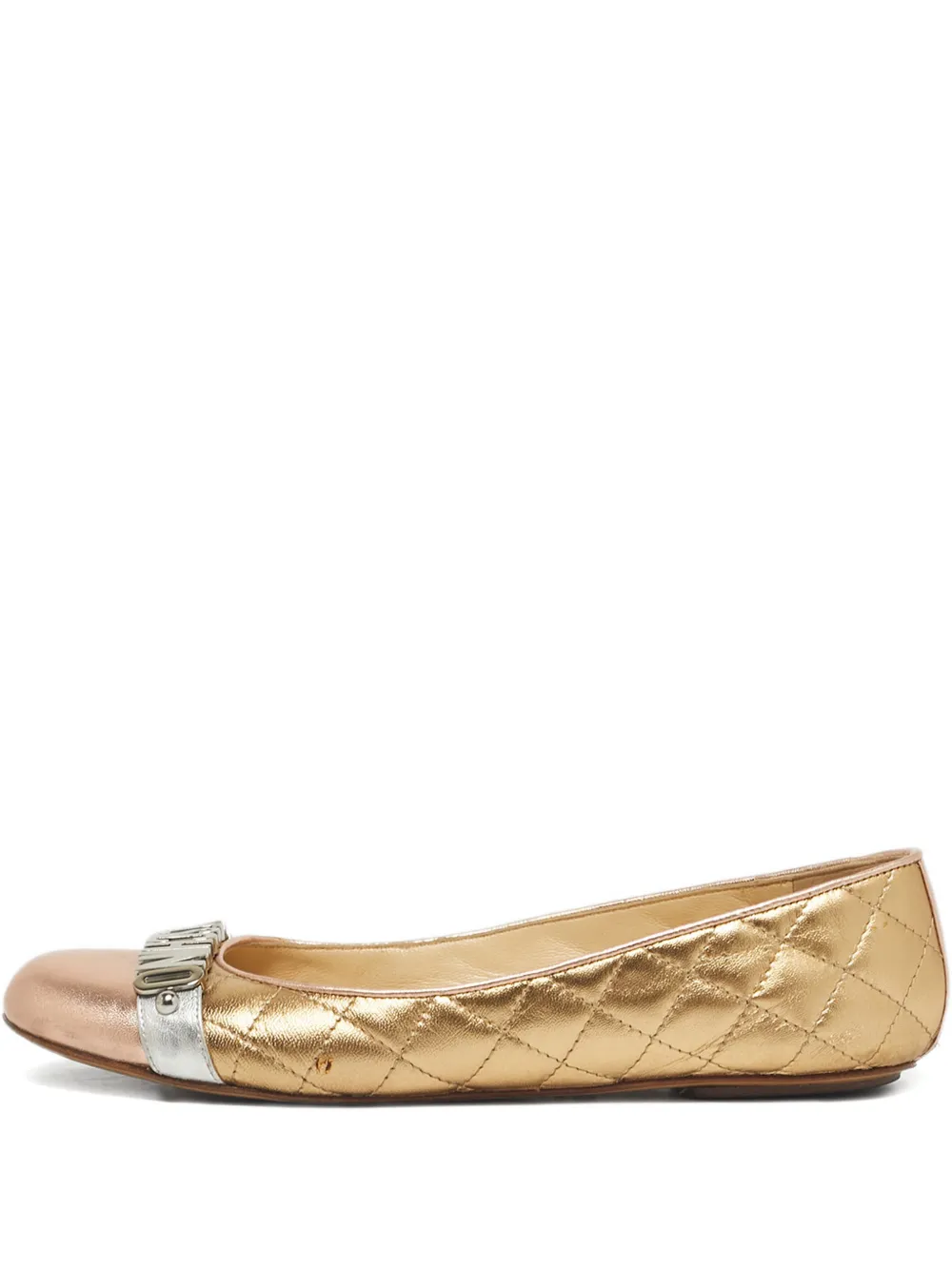 Moschino Pre-Owned logo-lettering leather ballet flats - Oro
