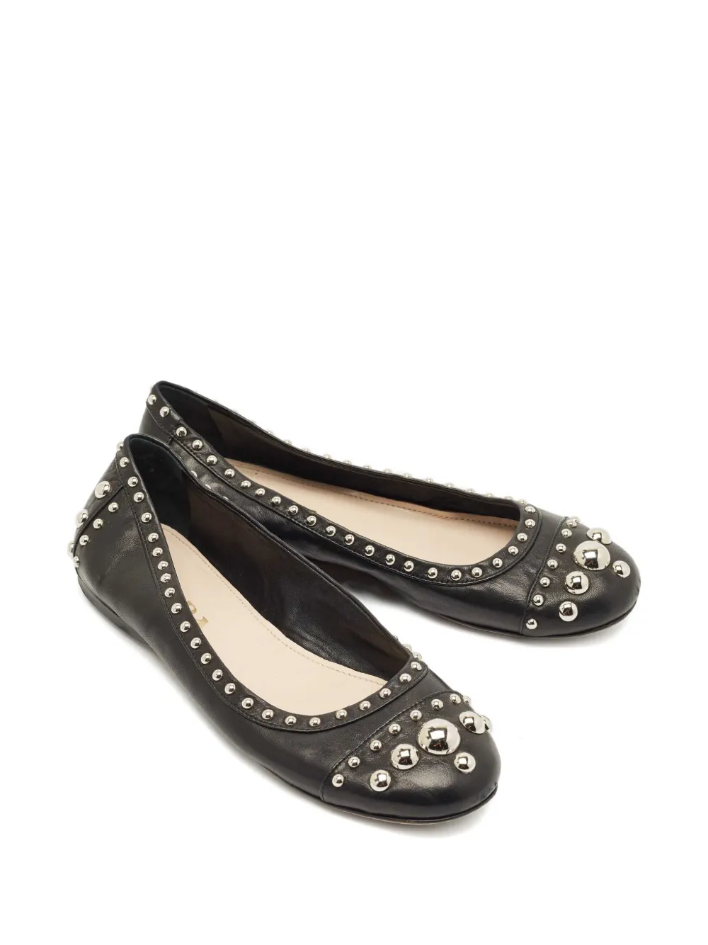 Prada Pre-Owned studded leather ballet flats - Zwart