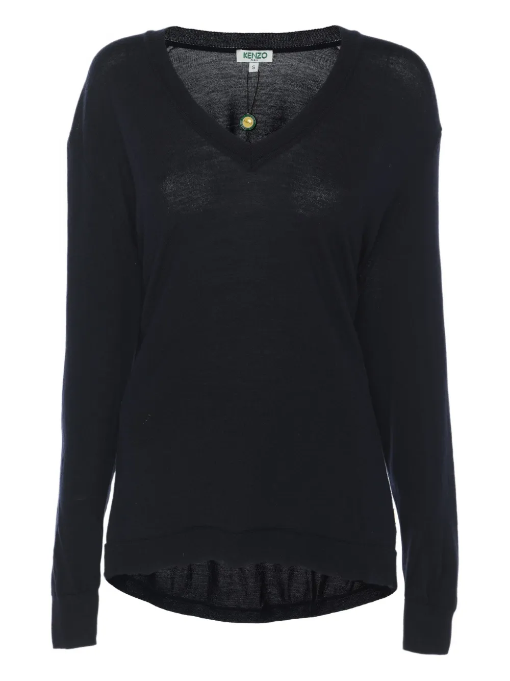 Pre-owned Kenzo Ribbed-trims V-neck Top In Blue