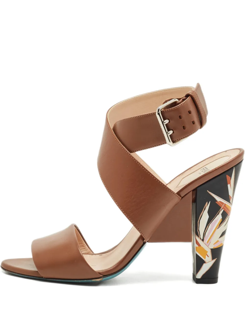 Fendi Pre-Owned leather printed-heel sandals - Marrone