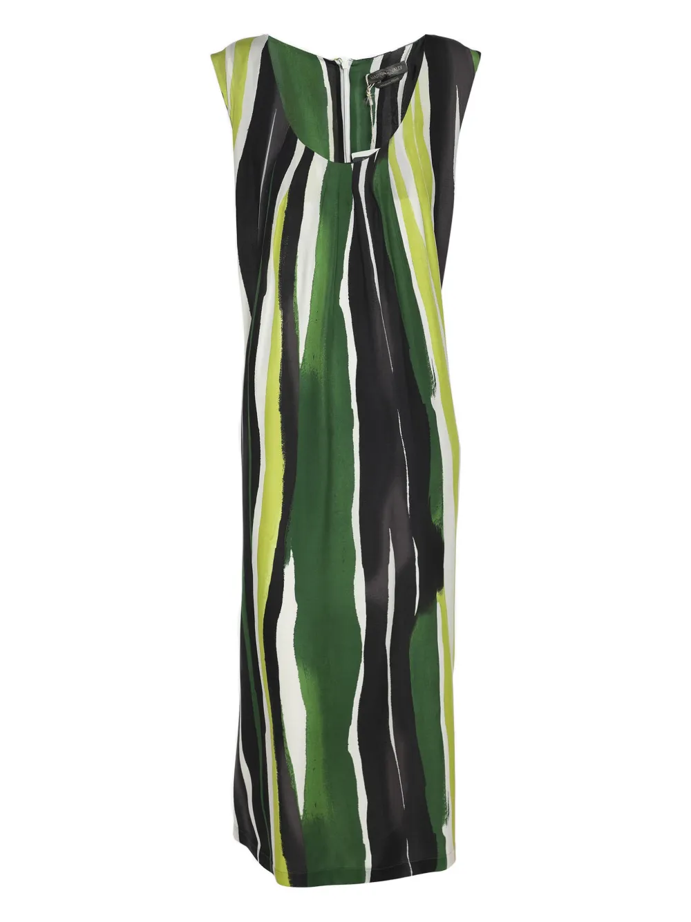 Pre-owned Marina Rinaldi Striped Silk Dress In Green