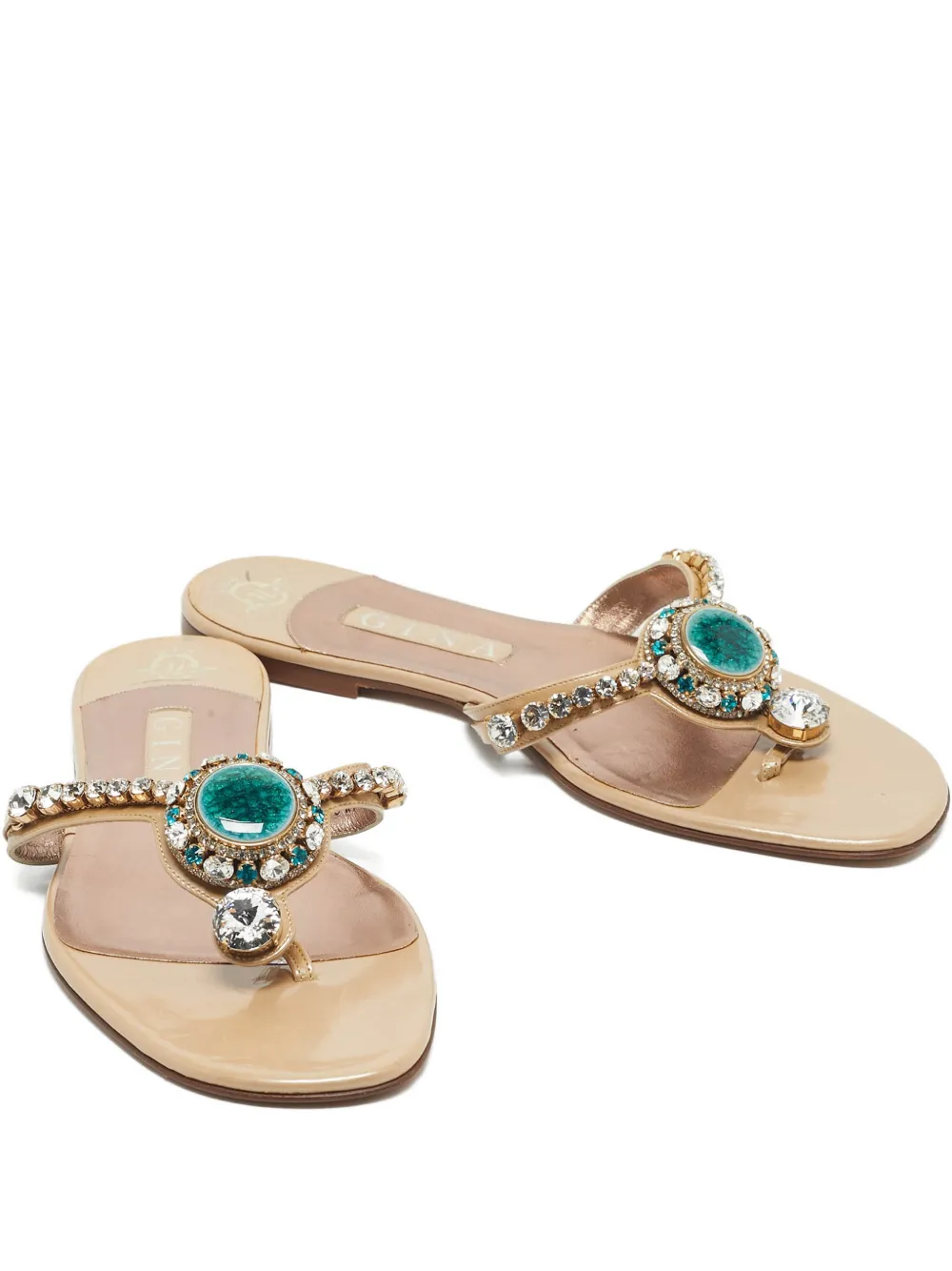 Gina crystal-embellished leather sandals - Nude