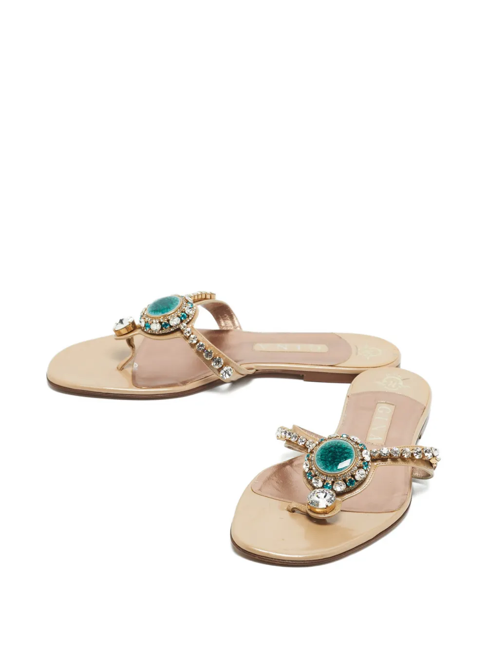 Gina crystal-embellished leather sandals - Beige