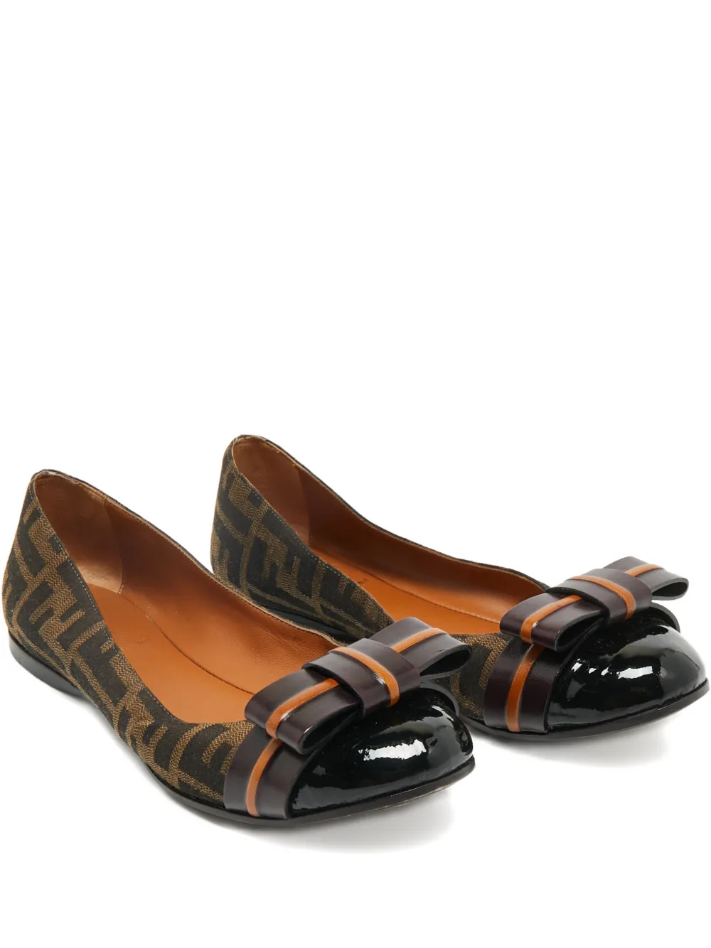 Fendi Pre-Owned logo bow ballet flats - Marrone