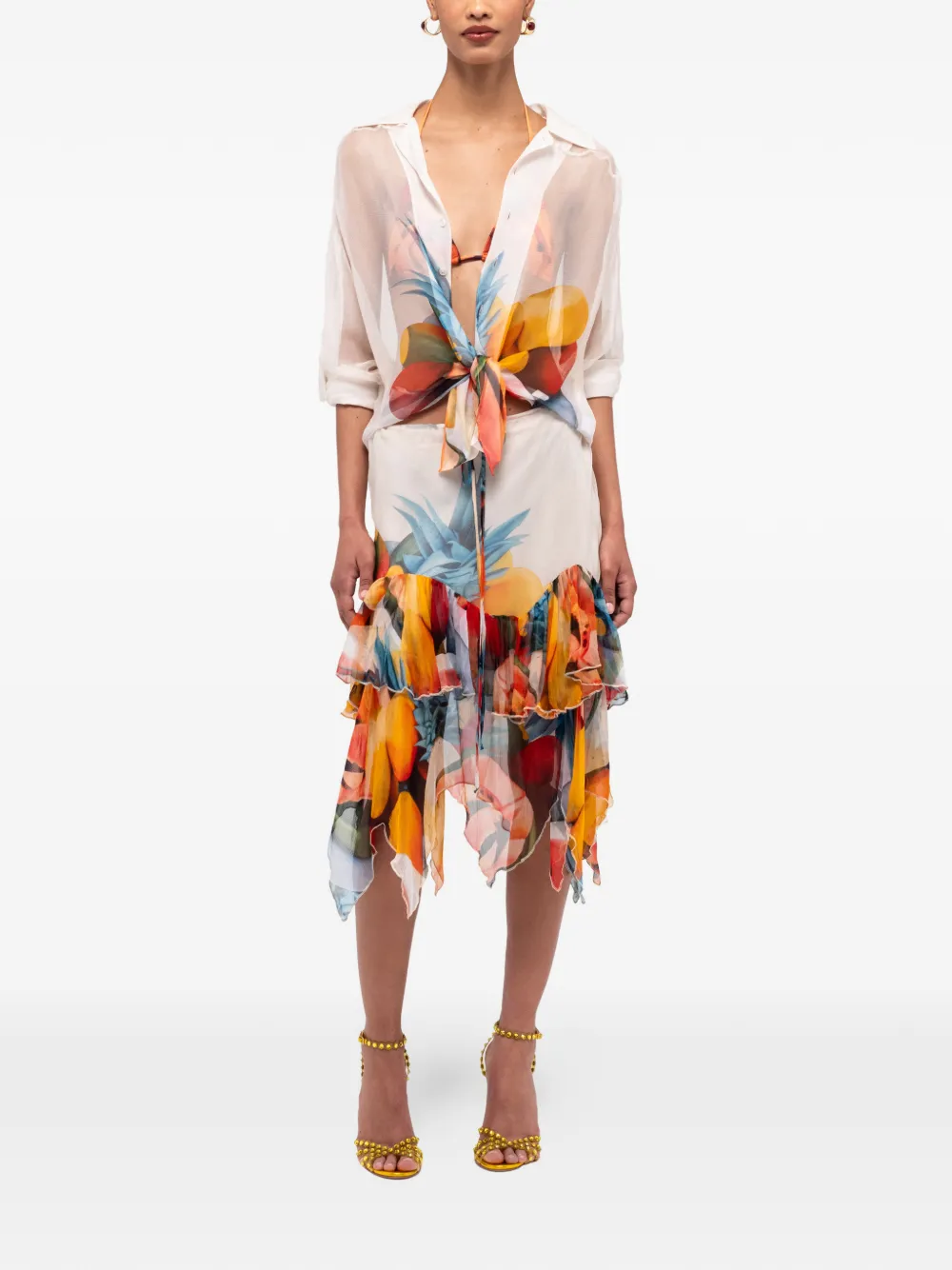 Donde Esteban printed chiffon shirt - Wit