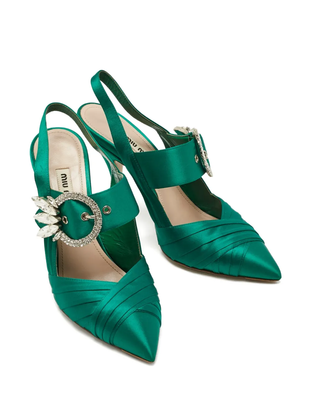 Miu Miu Pre-Owned satin crystal-embellishment pumps - Groen