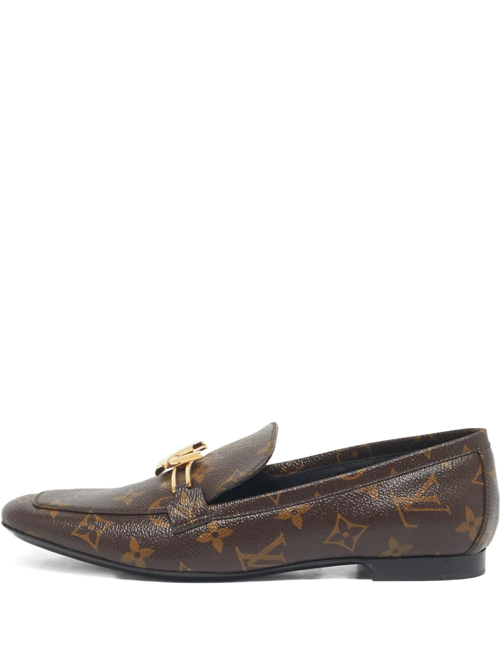 Pre-owned Louis Vuitton Coated-canvas Logo-detail Loafers In Brown