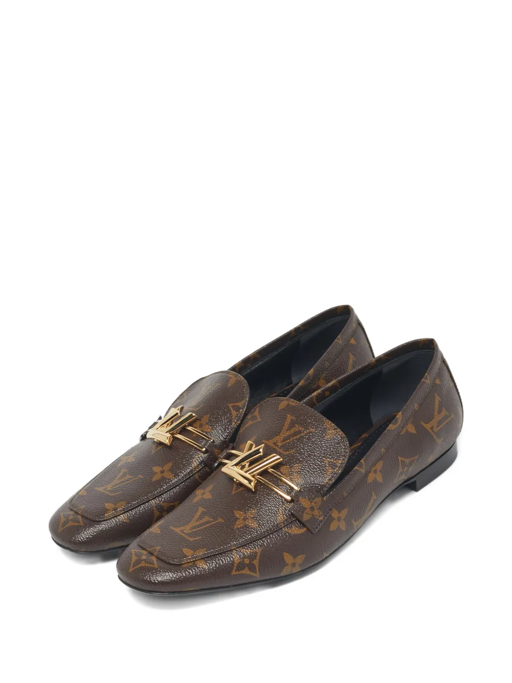 LOUIS VUITTON Pre-owned Coated-canvas Logo-detail Loafers In Brown