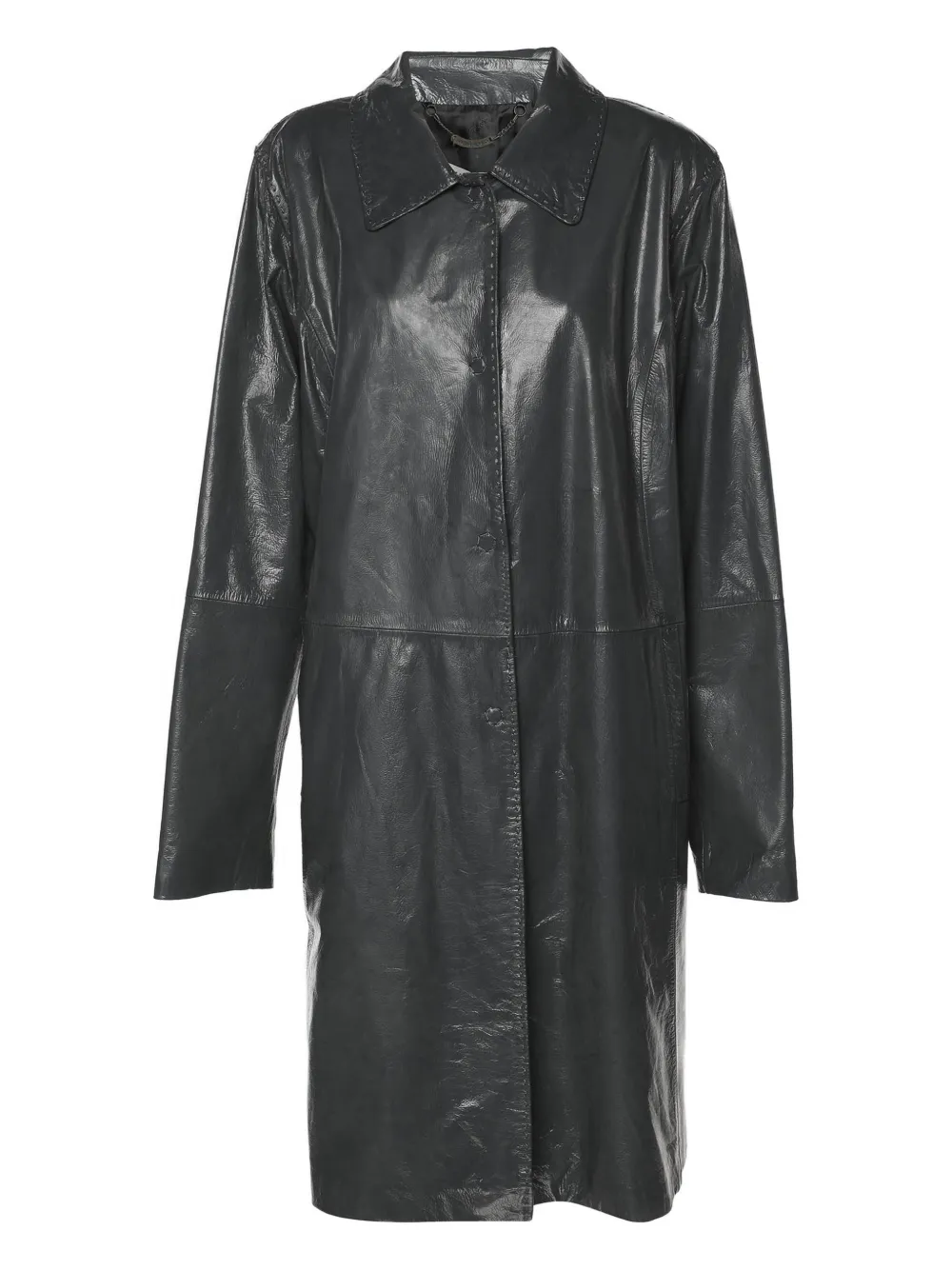 Marina Rinaldi Giacca lunga in pelle di vitello - Grigio