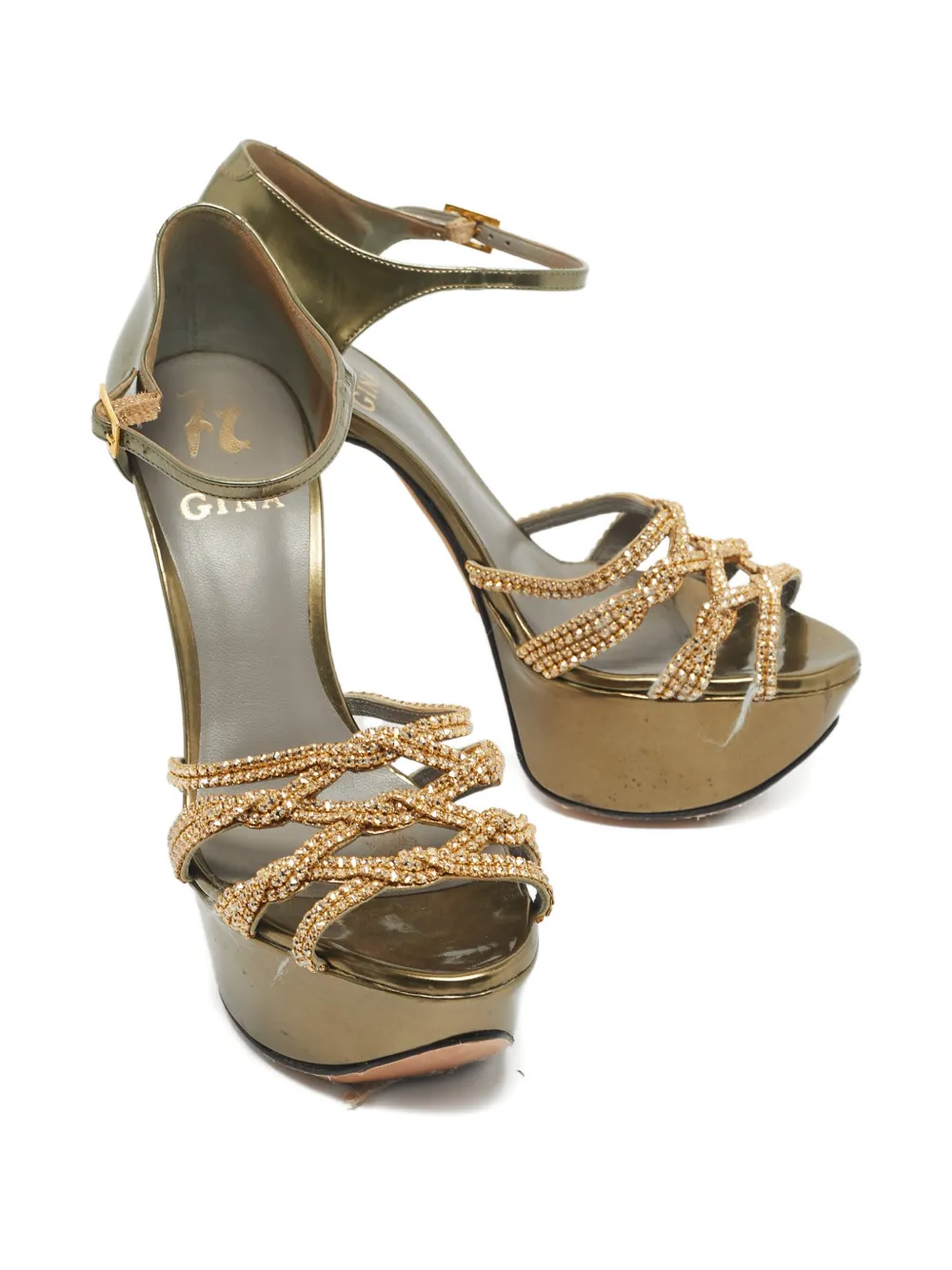 Gina crystal platform sandals - Goud